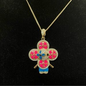 Gold Pendant with Pink and Blue Accents